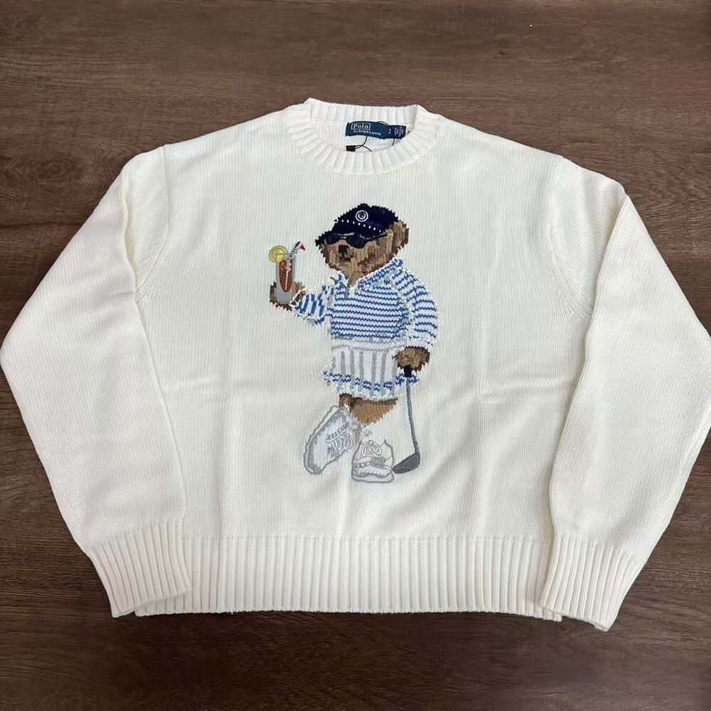 Polo Ralph Lauren Golf Polo Bear White Crewneck Knit Sweater
